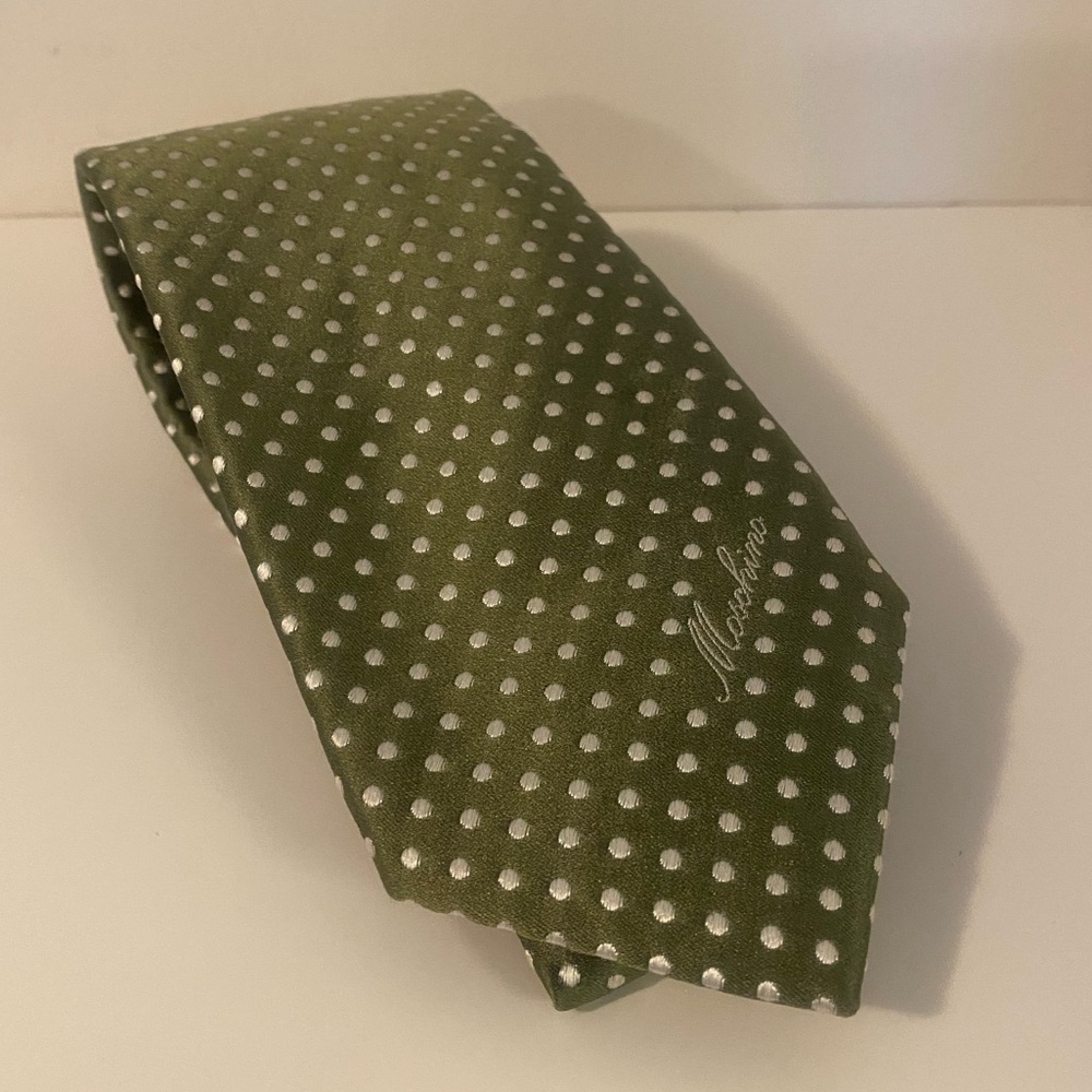 Moschino Olive Green Polka Dot Tie